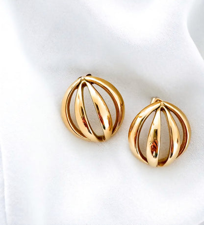 Round Cut Out Gold Post Earrings Water Resistant 18K Gold Plating