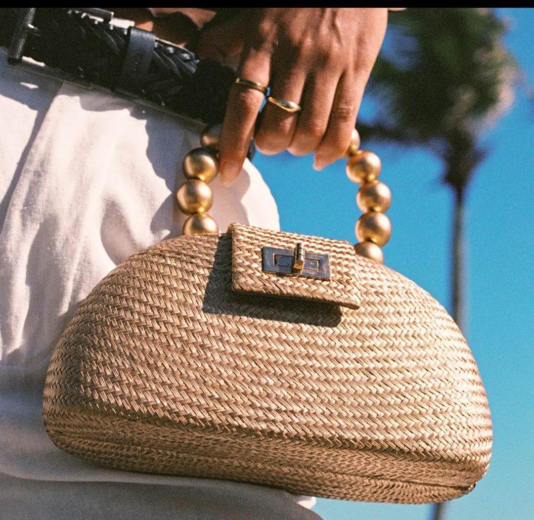 Gold Buntal Straw Clutch Bag
