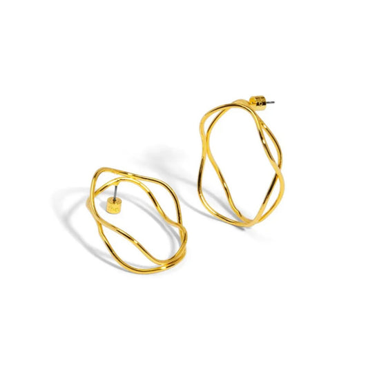 Sculptural Wave Gold Hoop Earrings