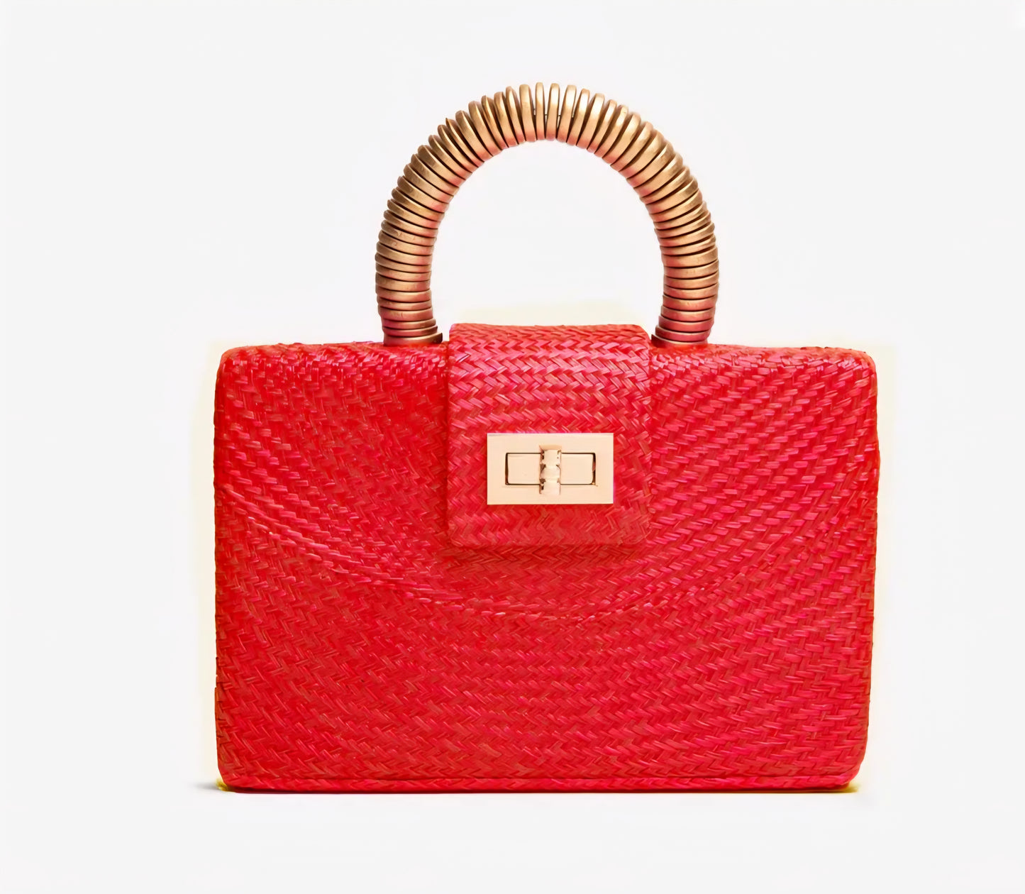 Red Clutch Bag with Gold Top Handle