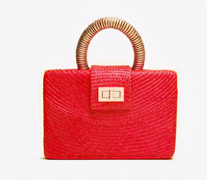 Red Clutch Bag with Gold Top Handle