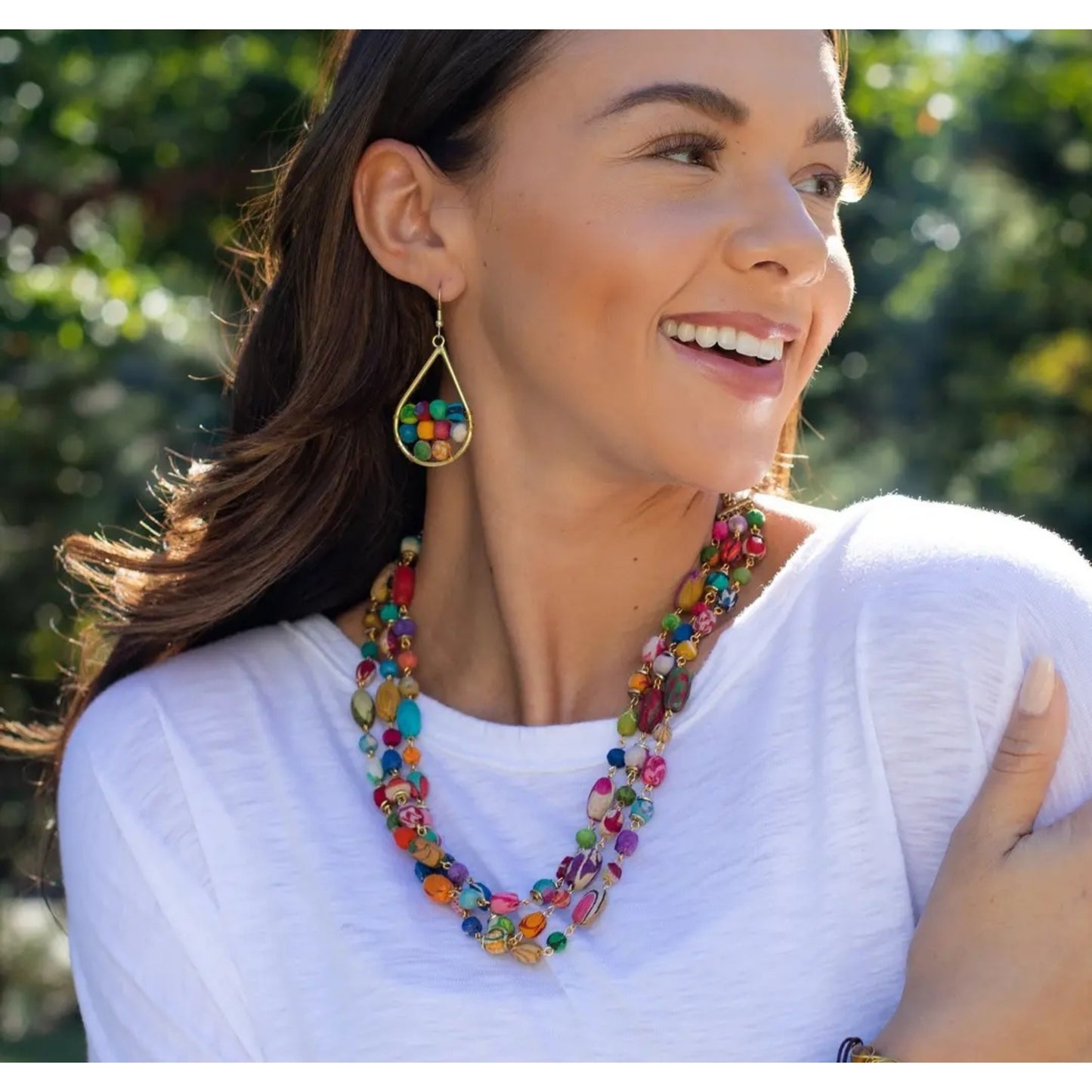 Asha Triple Strand Statement Mixed Shaped Beads with Gold Links