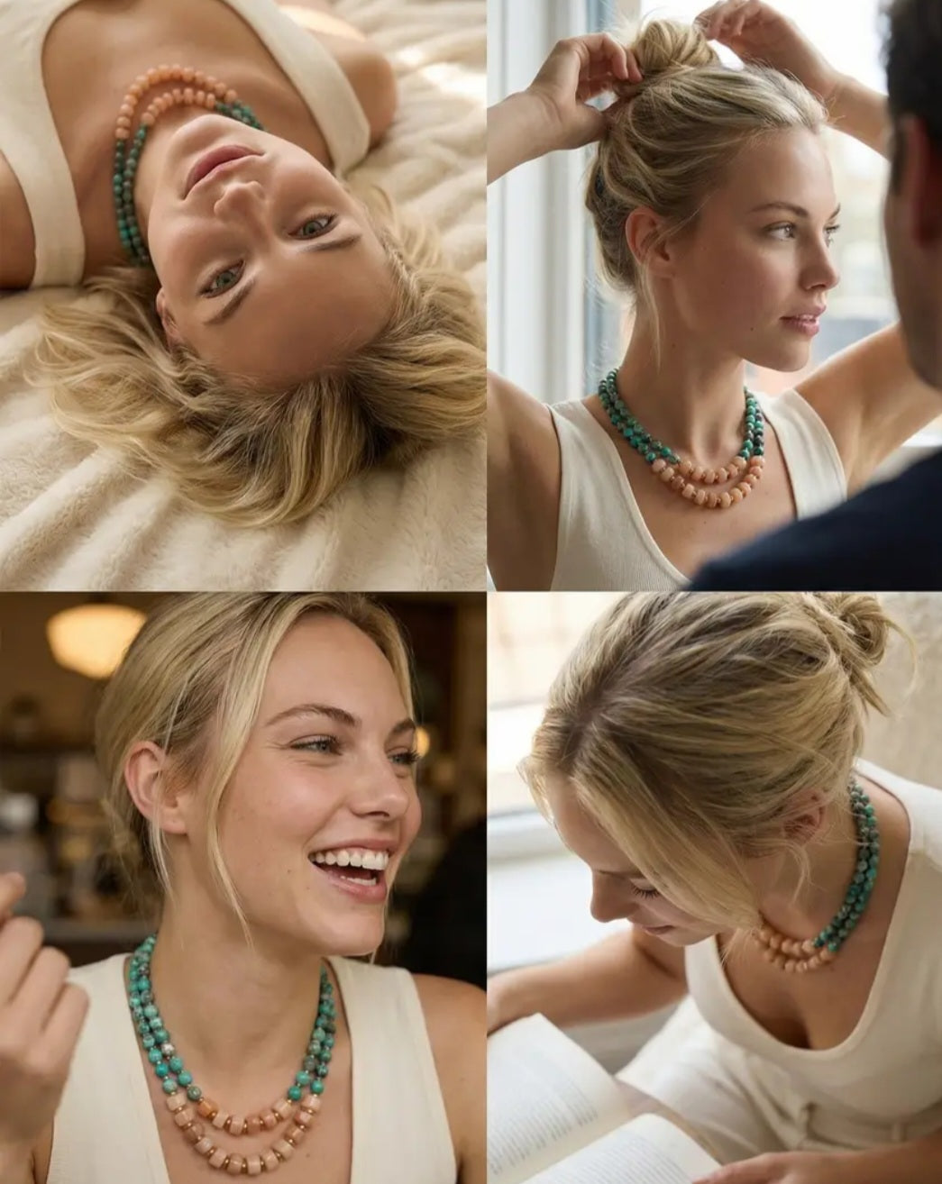 Double Strand Ocean Jasper & Sunstone Necklace with Gold Hematite Accent Stones