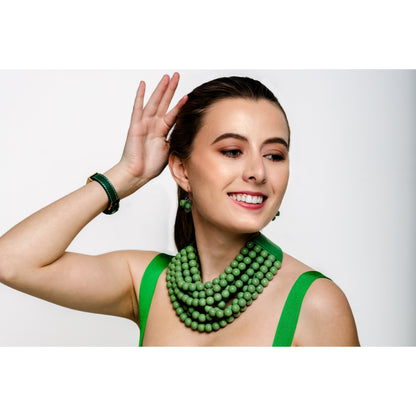 Multi-Strand Green Beaded Leather Collar Necklace