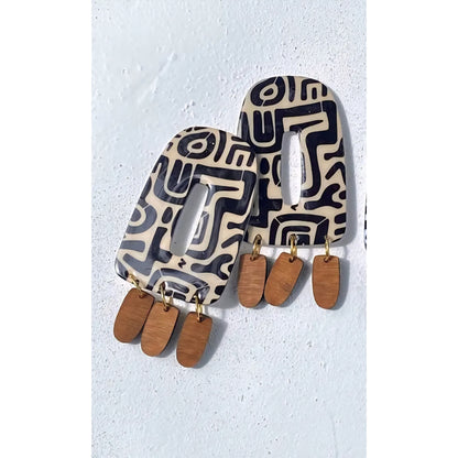 Dane Statement Fan & Zebra Drop Earrings – Handmade Tiered Dangle Earrings