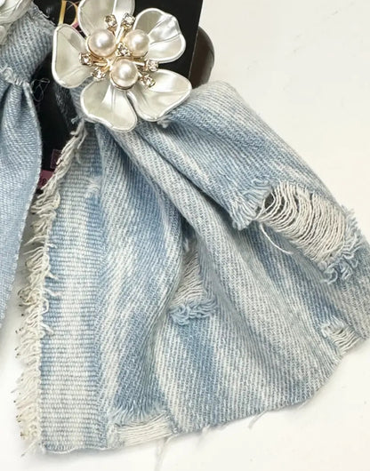 Lightweight Blue Denim and Pearl Earrings