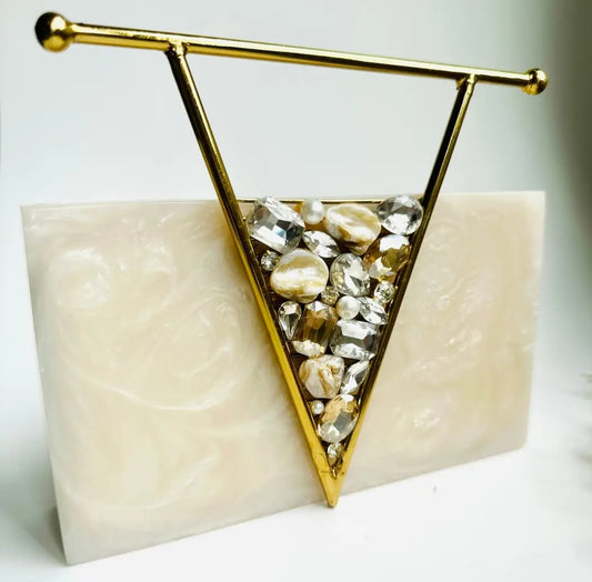 Off White V Stone Clutch Top Handle
