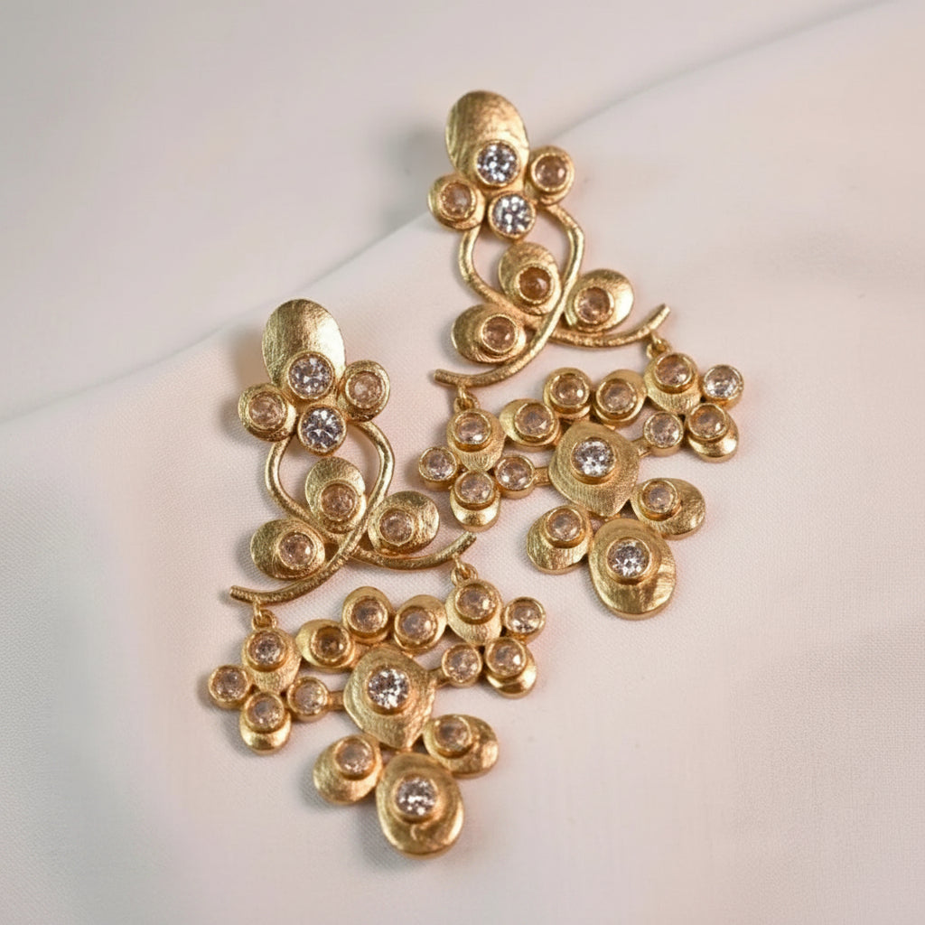 Handcrafted Chandelier Statement Earrings Zirconia Gold Plated