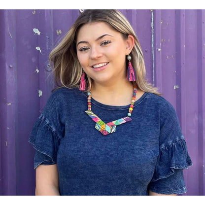 Stain Glass Bib Kantha Necklace