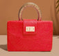 Red Clutch Bag with Gold Top Handle