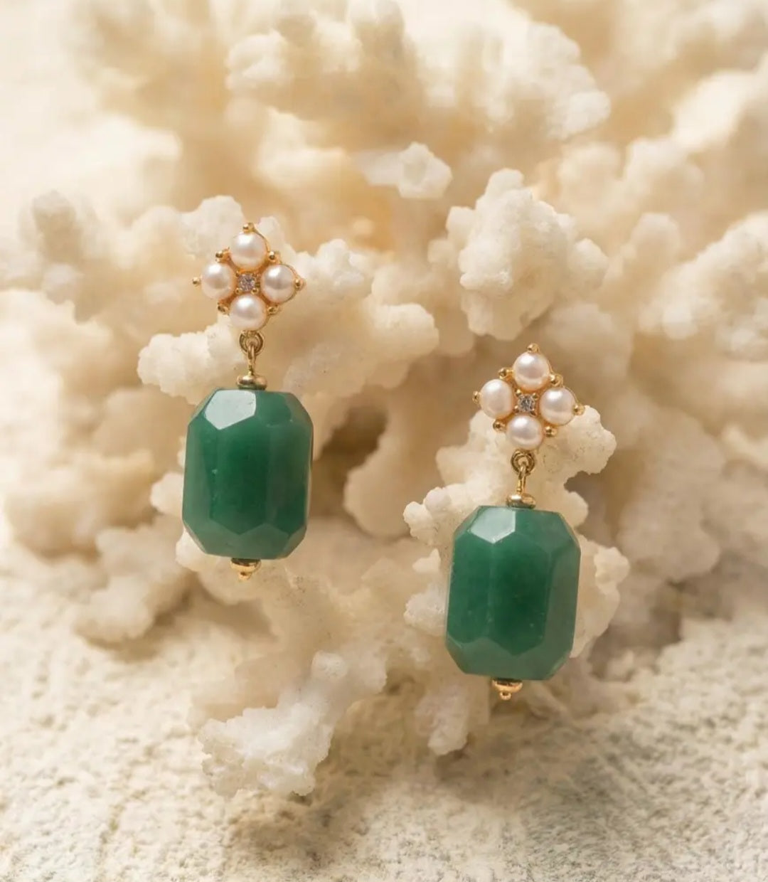 Green Aventurine & Pearl Drop Earrings