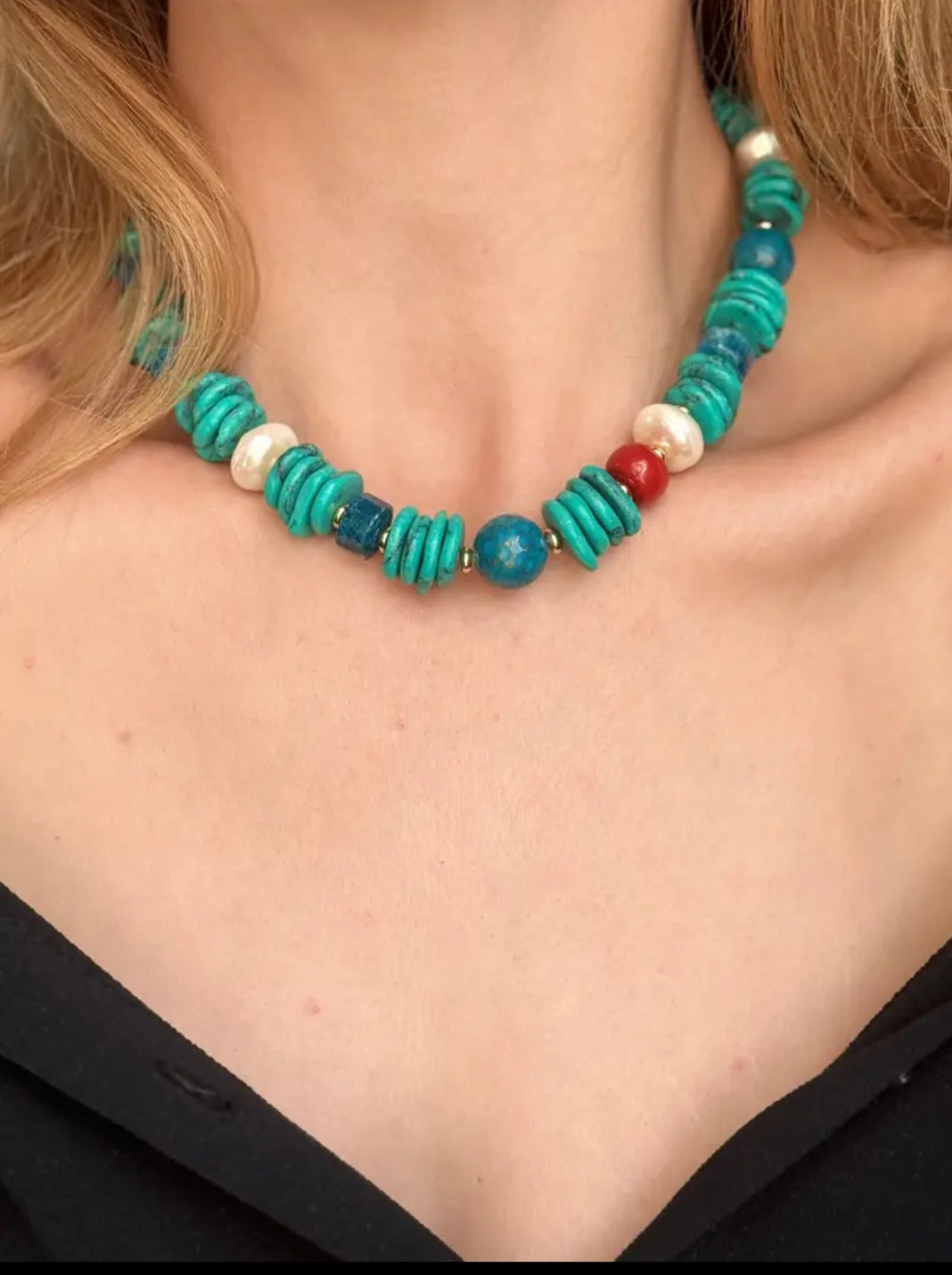 Turquoise Pearl Coral Beaded Necklace