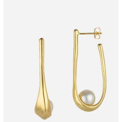 Modern Hoops And Pearl Earrings