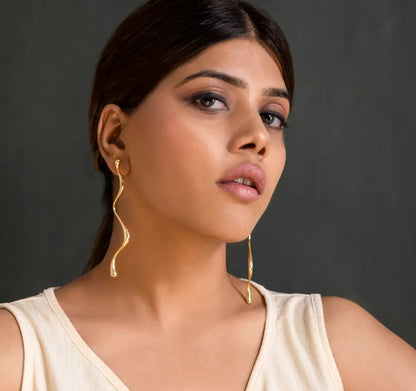 Handmade Sculptural Long Dangle Earrings | Gold & Silver Statement Jewelry