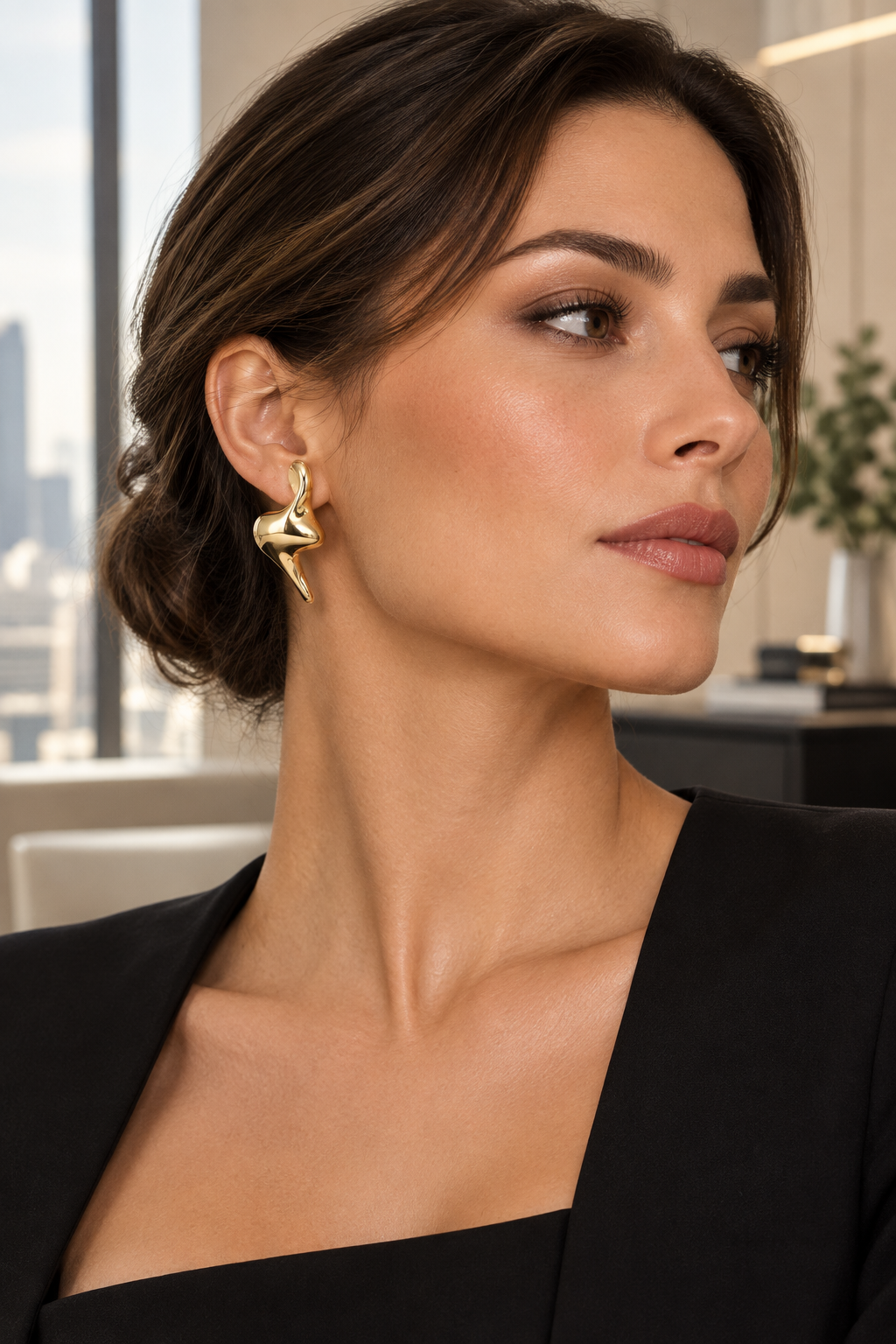 14 Karat Gold Dipped Sculptural Abstract Fluid Stud Earrings